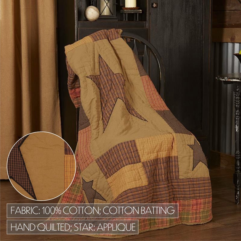 VHC Brands Stratton Primitive 60"x50" Throw Tan Rod Pocket Appliqued Cotton Star Pre-Washed Rectangle Decor - Image 4